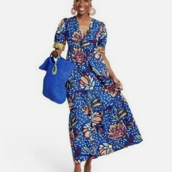 Tabitha Brown Target V-Neck Floral and Polka Dot Maxi Dress 12 - Picture 2 of 7